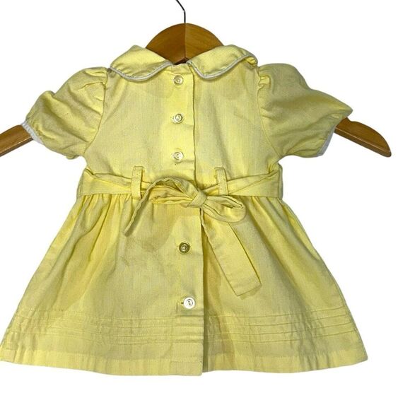 Baby Girl’s Size 3-6 Mo BT Kids Smocked Dress Outfit Yellow Peter Pan Collar - Picture 2 of 4